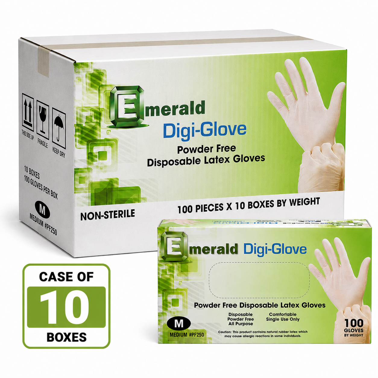 Emerald Digi-Gloves Powder Free Disposable Latex Gloves (Case of 10)