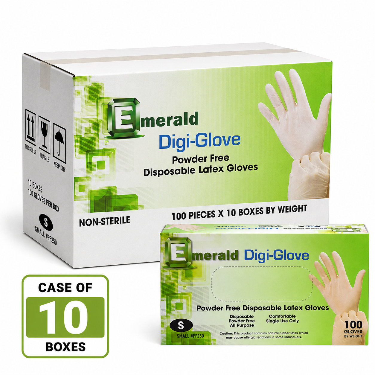 Emerald Digi-Gloves Powder Free Disposable Latex Gloves (Case of 10)