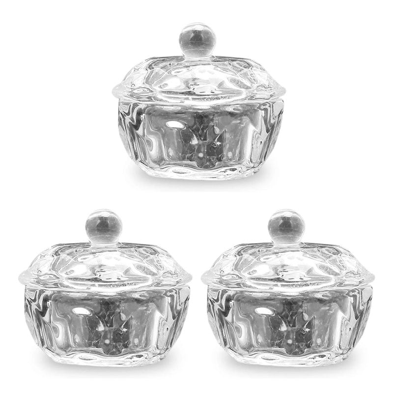 Karlash Nail Art Acrylic Liquid Powder Dappen Dish Clear Glass Crystal Cup Bowl (Pack of 3)