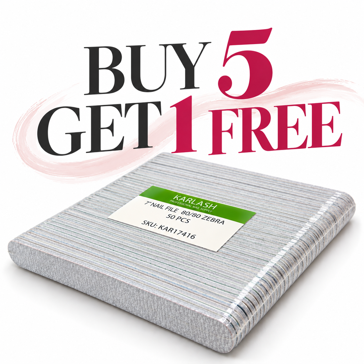 Karlash Professional Double Sided Emery Board 7" Zebra Nail File 80/80 50pcs (BUY 5 GET 1 FREE)