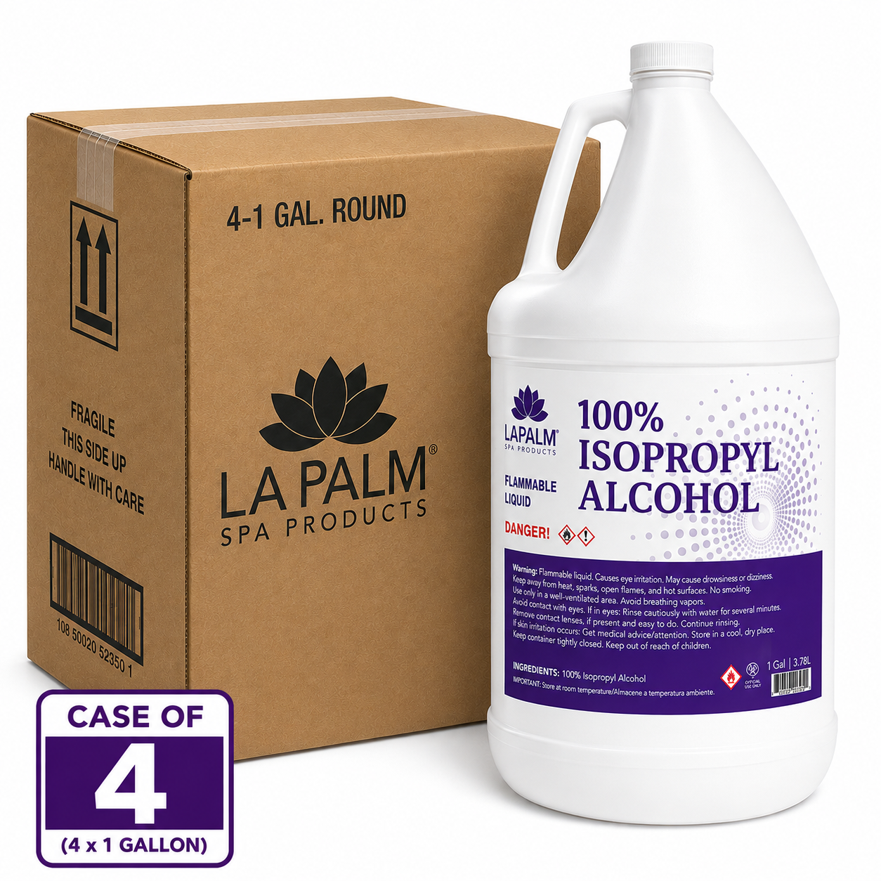 La Palm 100% Isopropyl Alcohol 1 Gallon (Case of 4)