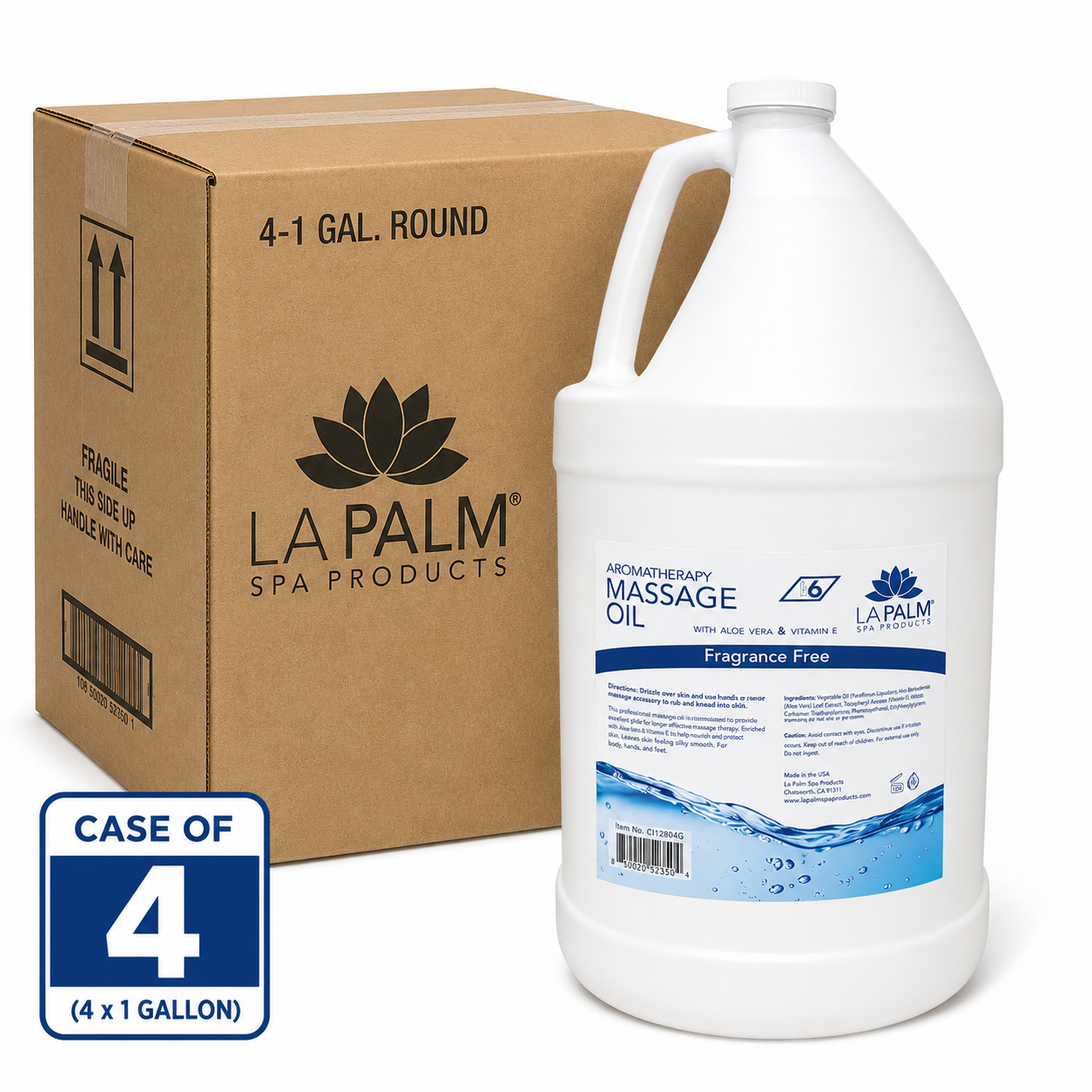 La Palm Aromatherapy Massage Oil Fragrance Free (Case of 4 Gallon)