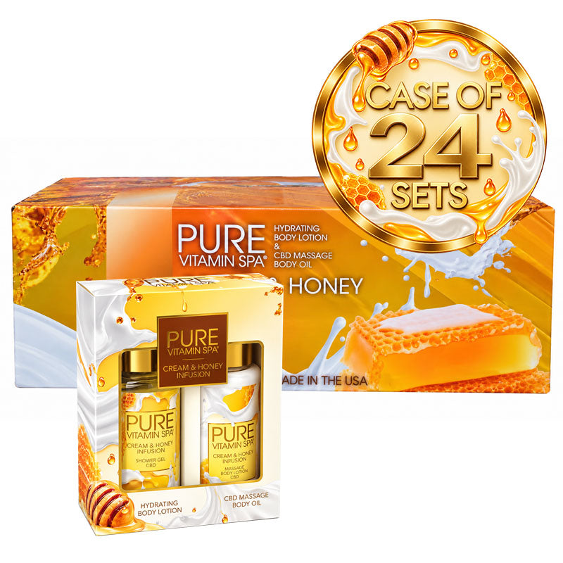 Pure Vitamin Spa Gift Set Massage Oil & Lotion 3.3 oz - Cream & Honey Infusion (Case of 24)