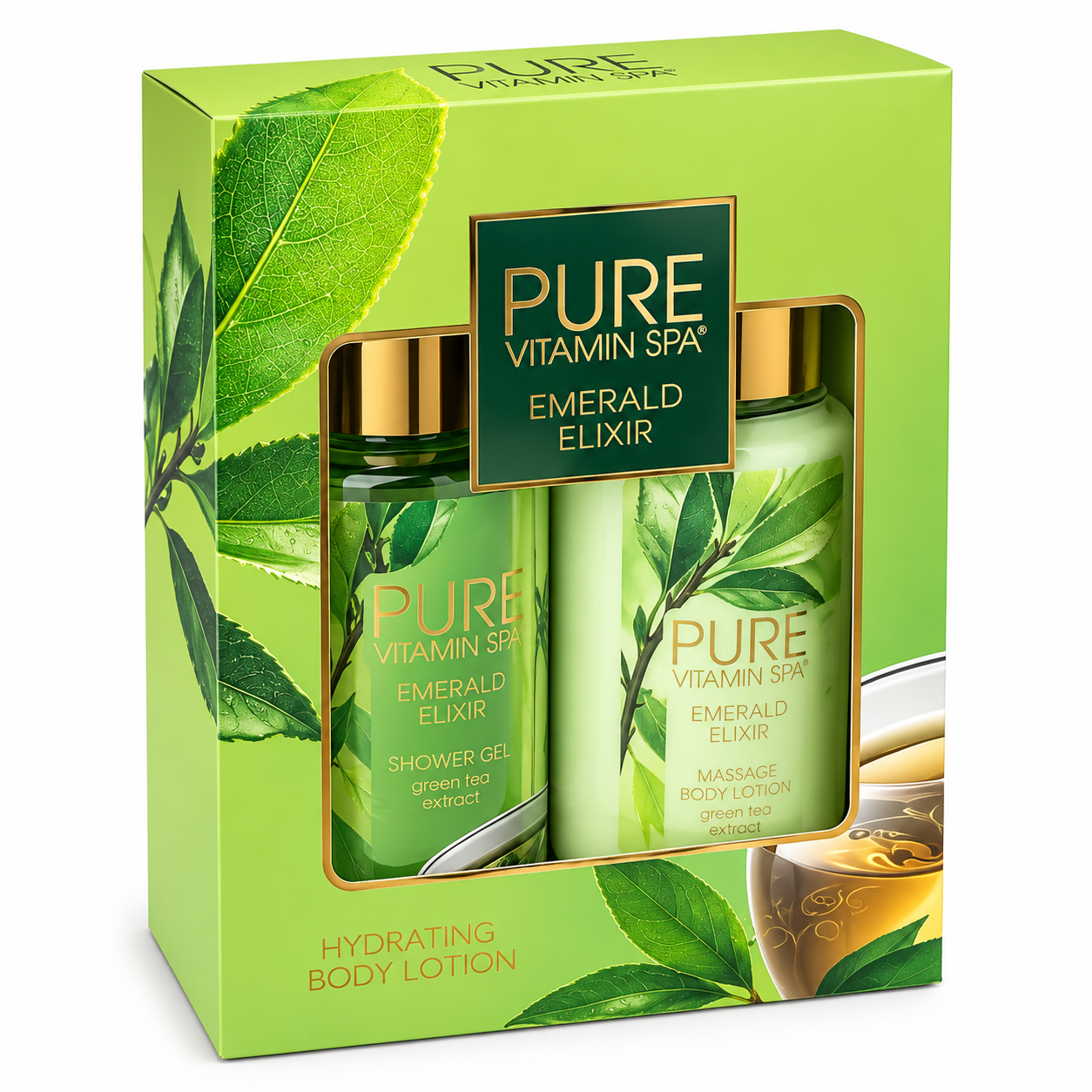 Pure Vitamin Spa Gift Set Massage Oil & Lotion 3.3 oz - Emerald Elixir (Case of 24)