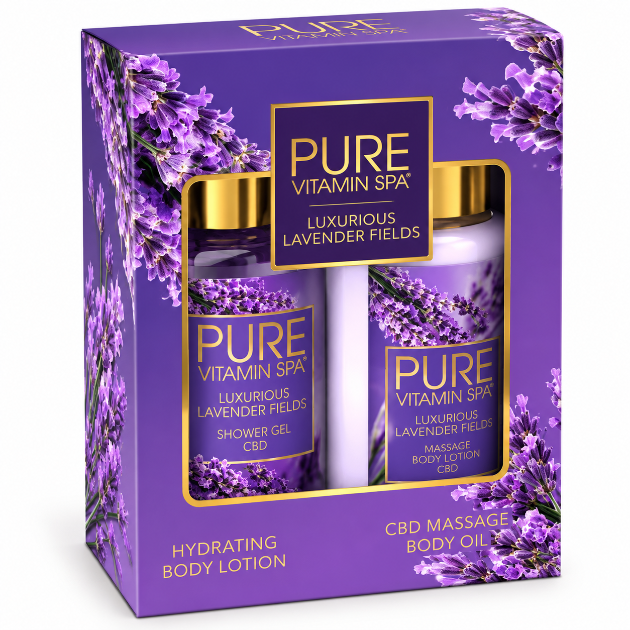 Pure Vitamin Spa Gift Set Massage Oil & Lotion 3.3 oz - Luxurious Lavender Fields (Case of 24)