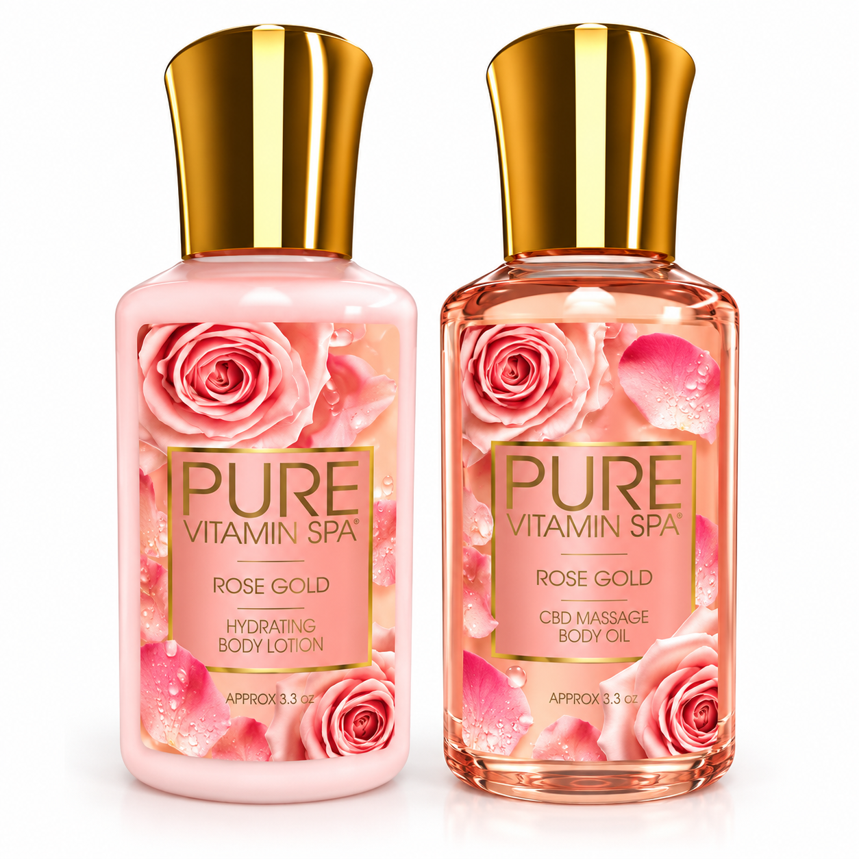 Pure Vitamin Spa Gift Set Massage Oil & Lotion 3.3 oz - Rose Gold (Case of 24)