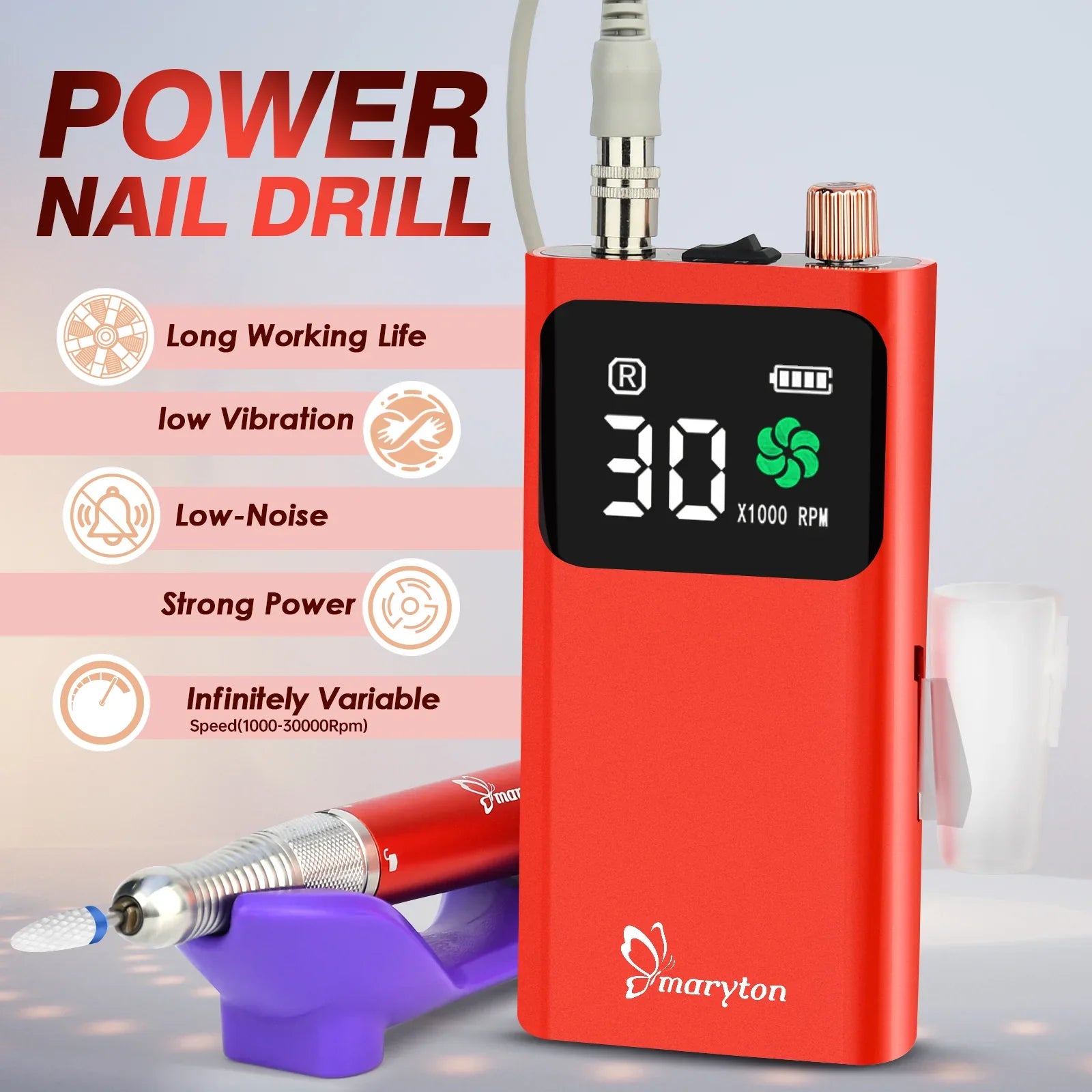 Maryton Portable Rechargeable E-File Electric Nail Drill