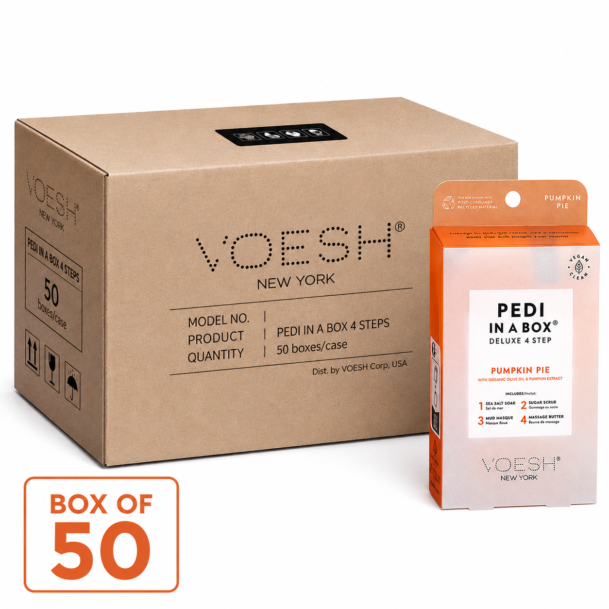 Voesh Pedi In a Box Deluxe 4 Step Pedicure kit Pumpkin Spice (Case od 50)