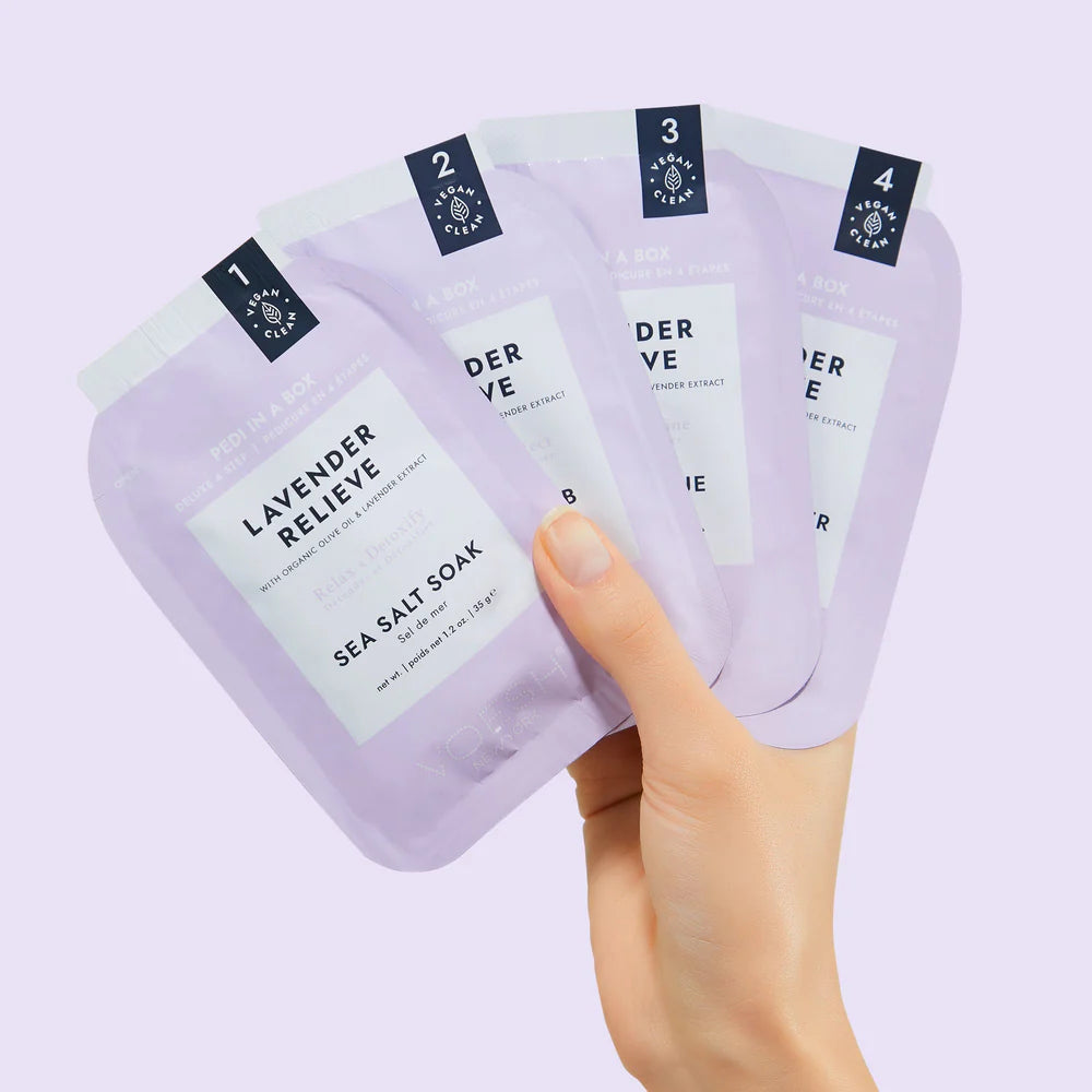 VOESH Pedi In A Box Deluxe 4 Step Pedicure Kit Lavender Relieve 50 Count/Case