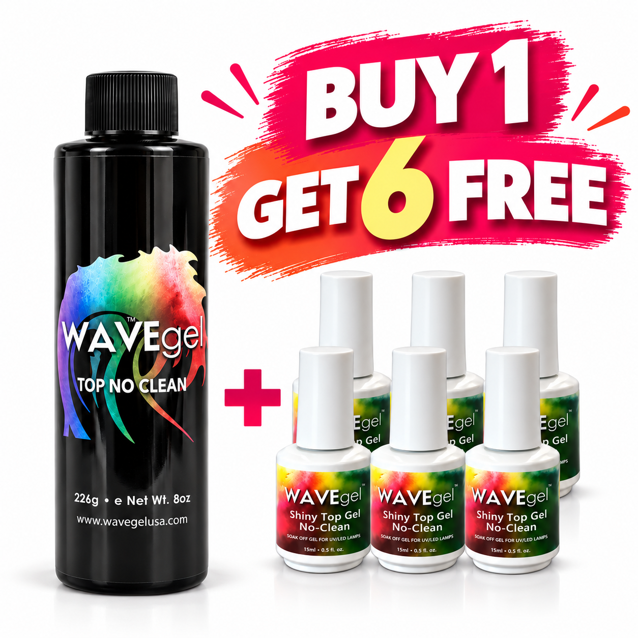 Wave Gel No Clean Top Coat 8 oz (BUY 1 GET 6 Wave Gel No Clean Top Coat 0.5 oz FREE)