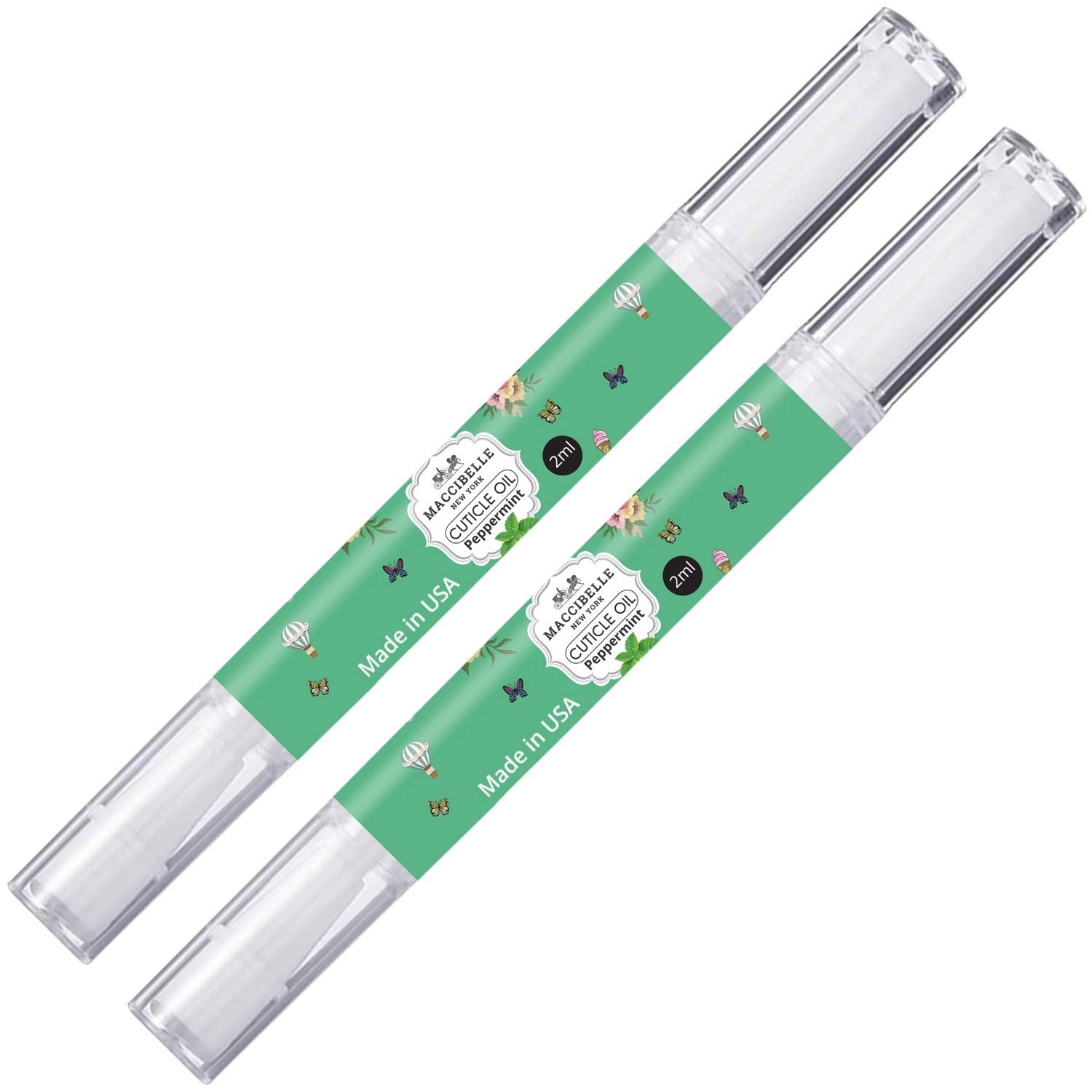 Maccibelle 2 PCS Pure Cuticle & Nail Oil Pen 2ml Heals Dry Cracked Cuticles. (Peppermint)