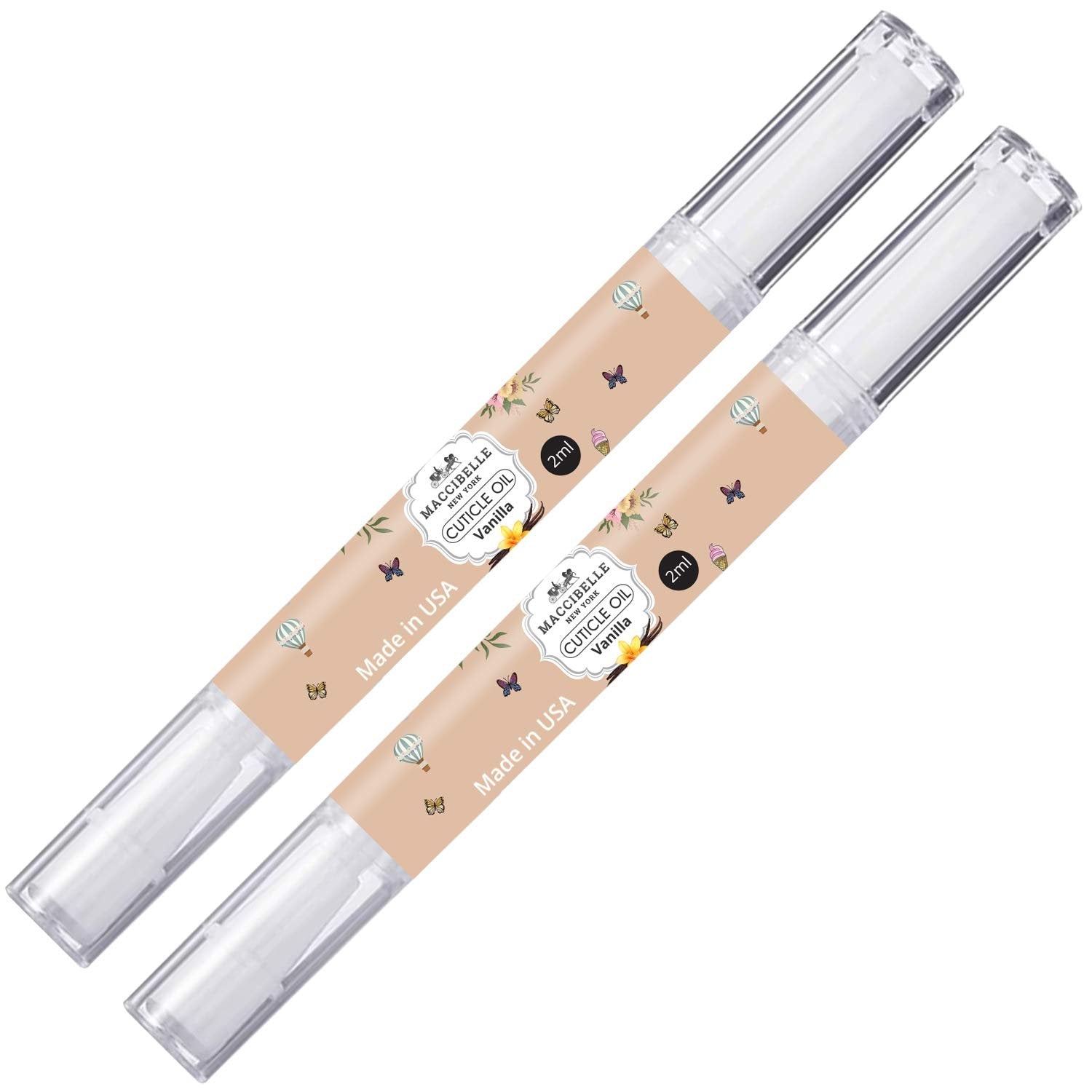Maccibelle 2 PCS Pure Cuticle & Nail Oil Pen 2ml Heals Dry Cracked Cuticles. (Vanilla)