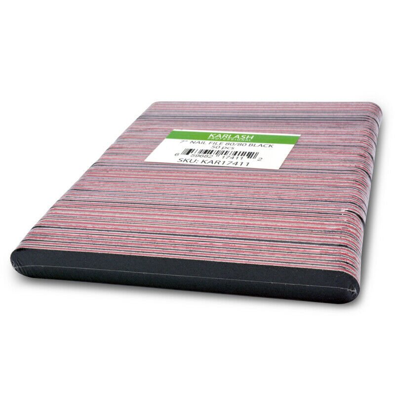 Karlash Professional Double Sided Emery Board 7" Black Nail File 80/80 50pcs