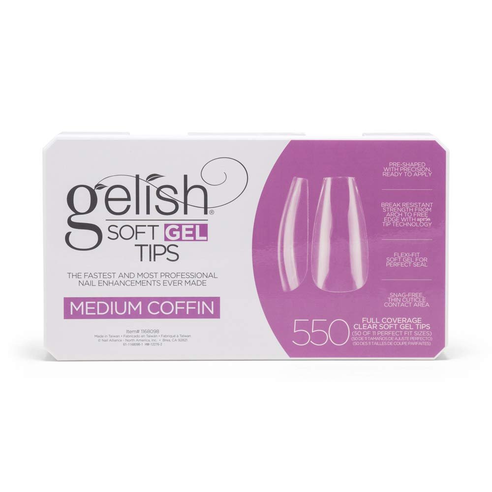 Gelish Soft Gel Tips Medium Coffin 550ct