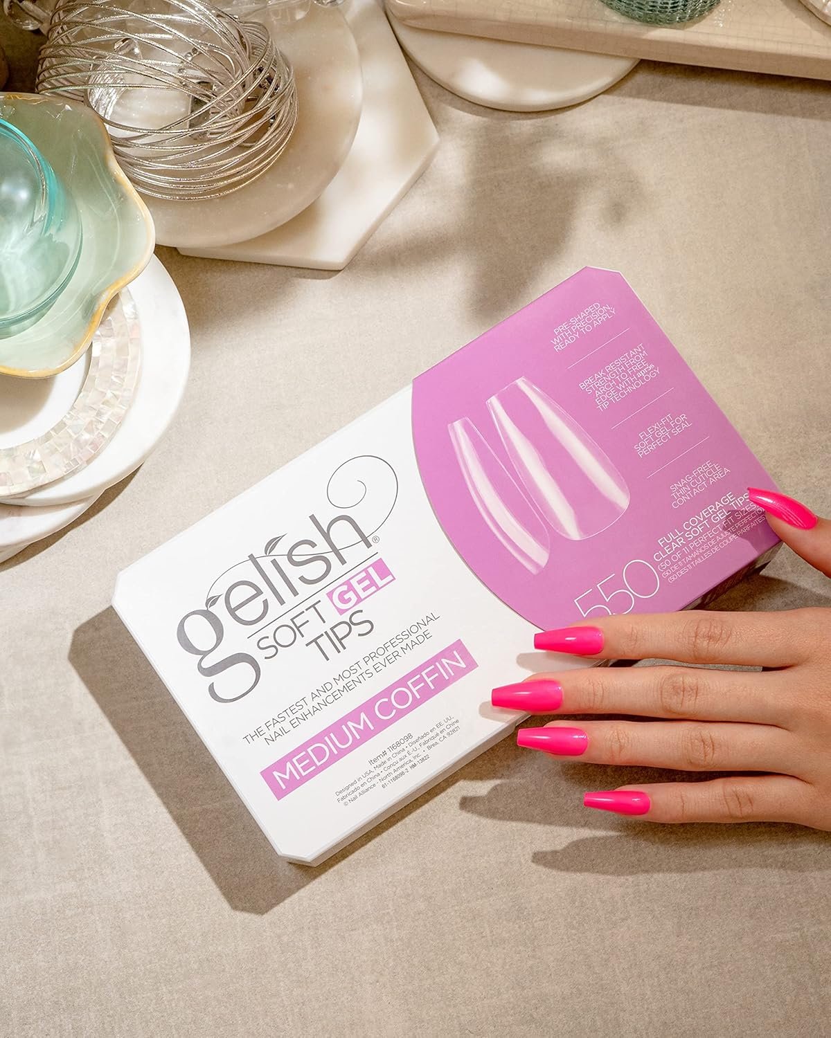 Gelish Soft Gel Tips Medium Coffin 550ct