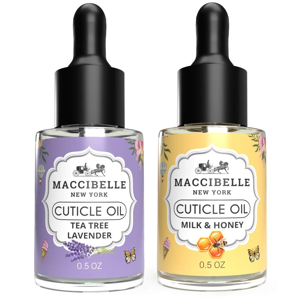 Maccibelle Cuticle Oil 0.5 oz for Dry Cracked Cuticles (Tea Tree Lavender + Milk & Honey)