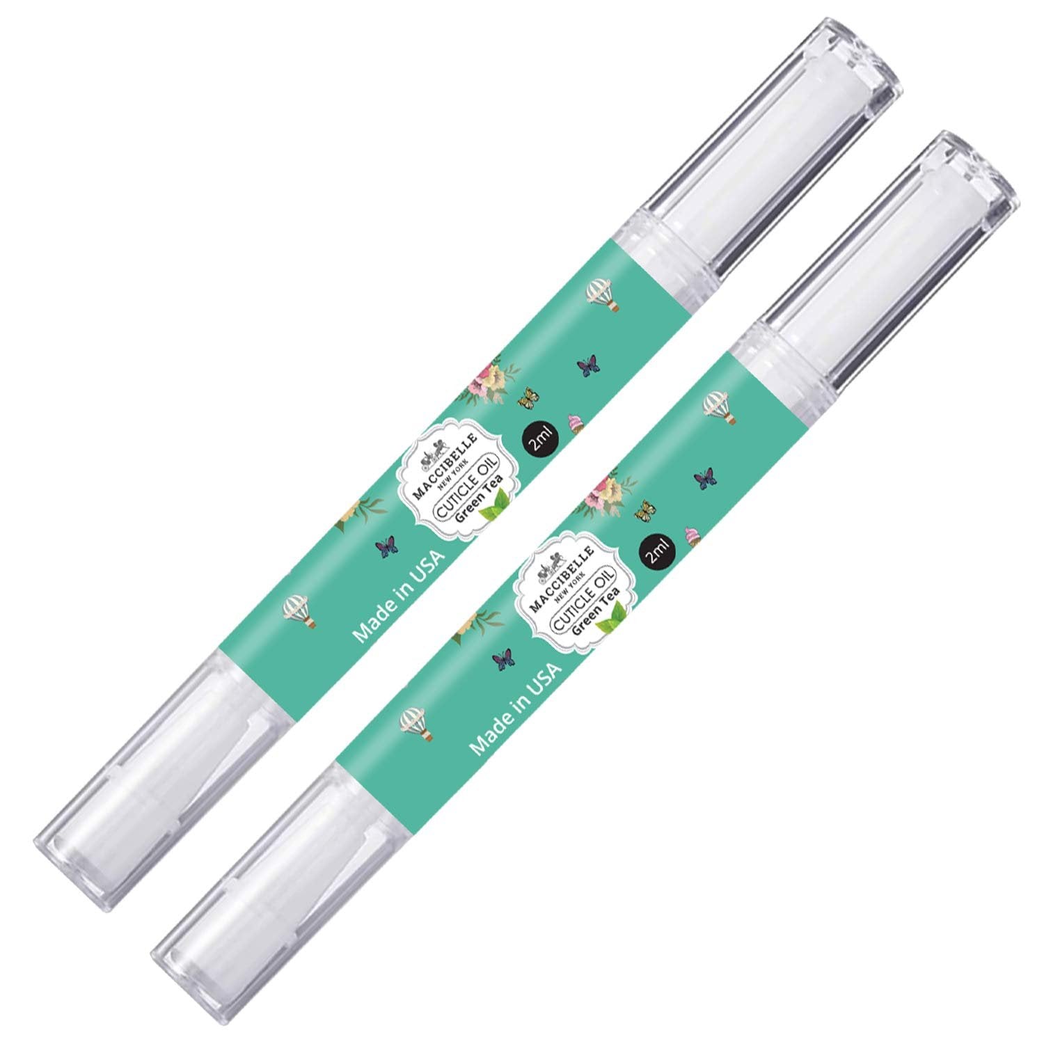 Maccibelle 2 PCS Pure Cuticle & Nail Oil Pen 2ml Heals Dry Cracked Cuticles. (Green Tea)