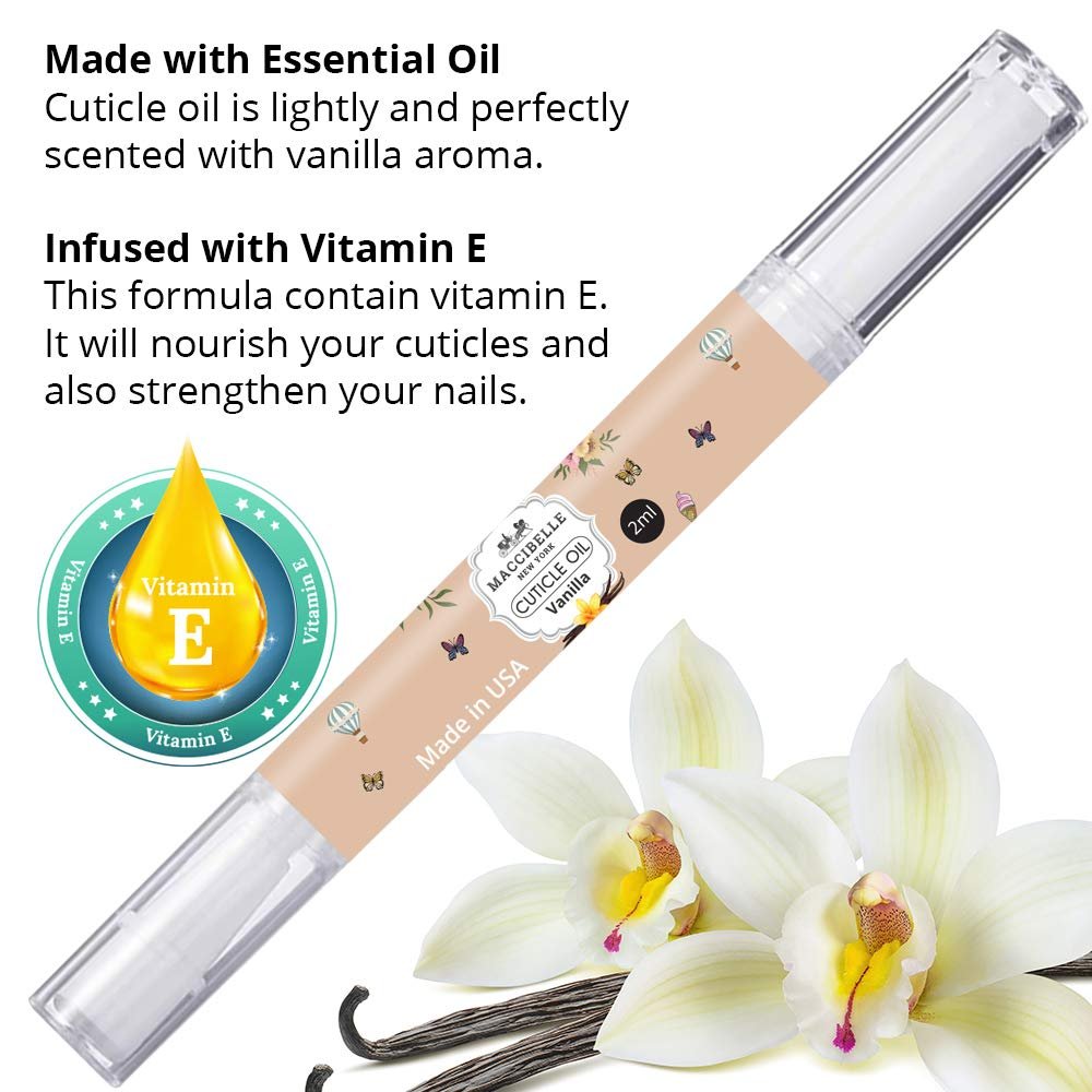 Maccibelle 2 PCS Pure Cuticle & Nail Oil Pen 2ml Heals Dry Cracked Cuticles. (Vanilla)