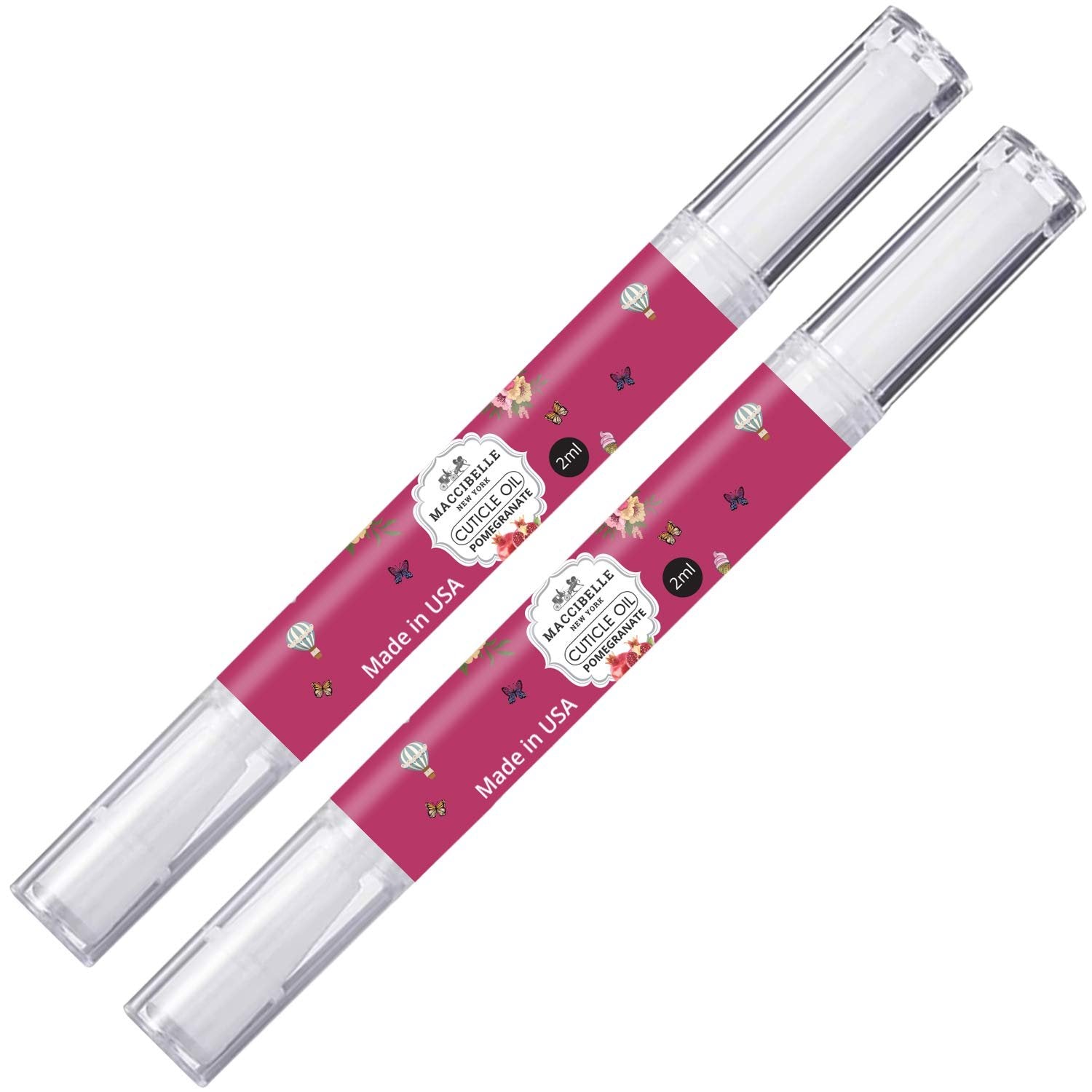 Maccibelle 2 PCS Pure Cuticle & Nail Oil Pen 2ml Heals Dry Cracked Cuticles. (Pomegrante)