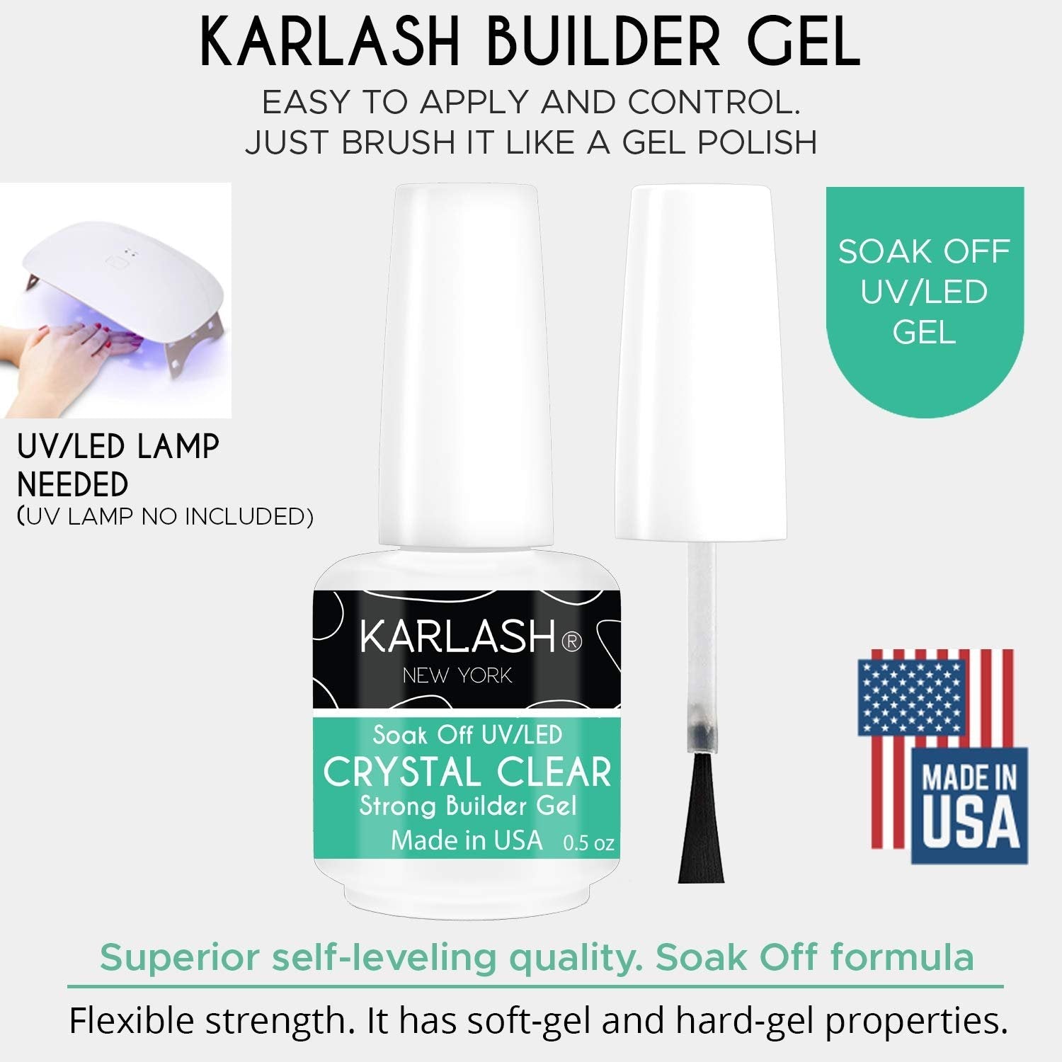 Karlash Brush On Builder Gel Polish Soak Off Crystal Clear 0.5 oz